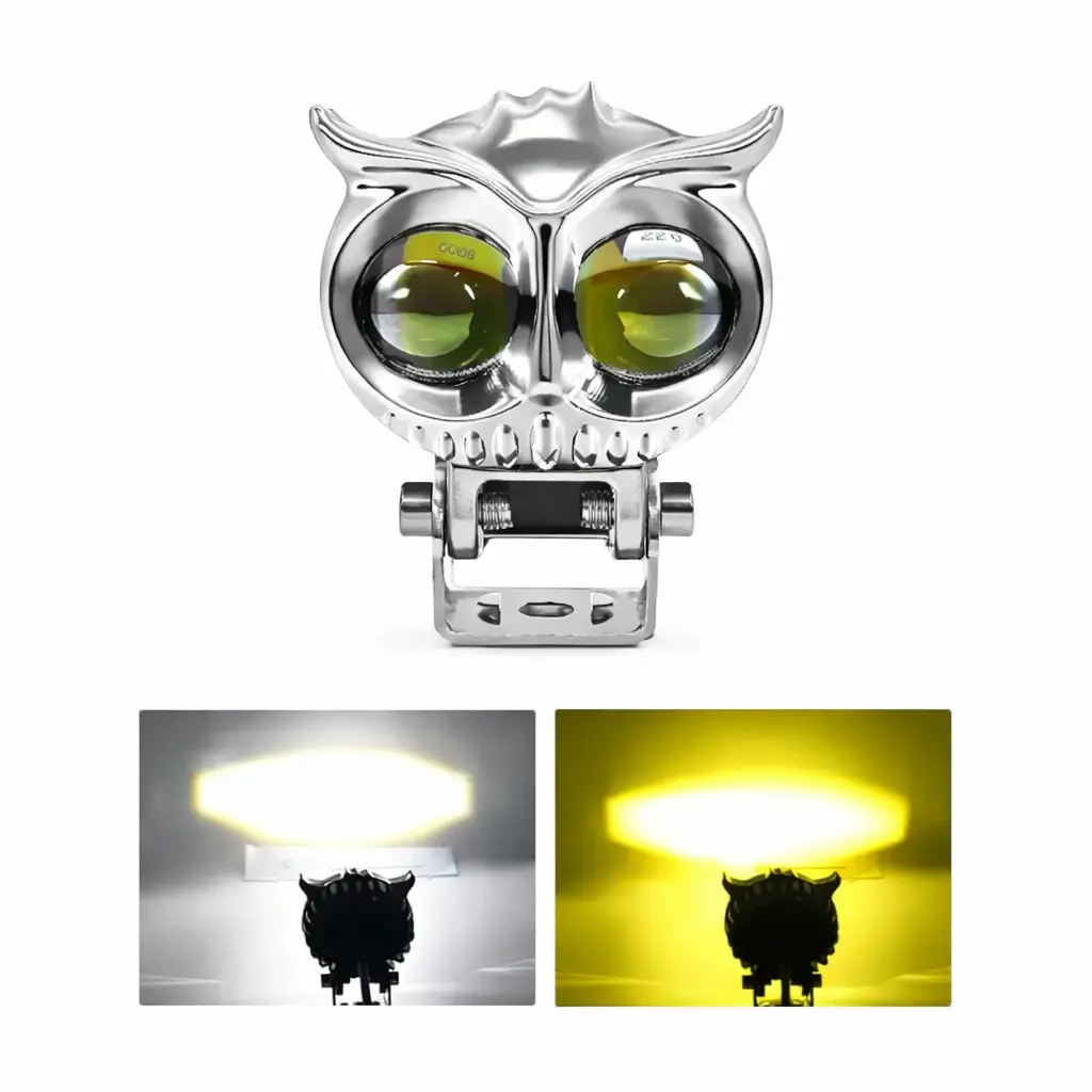 Faro LED tipo buho bicolor blanco/ámbar cromado