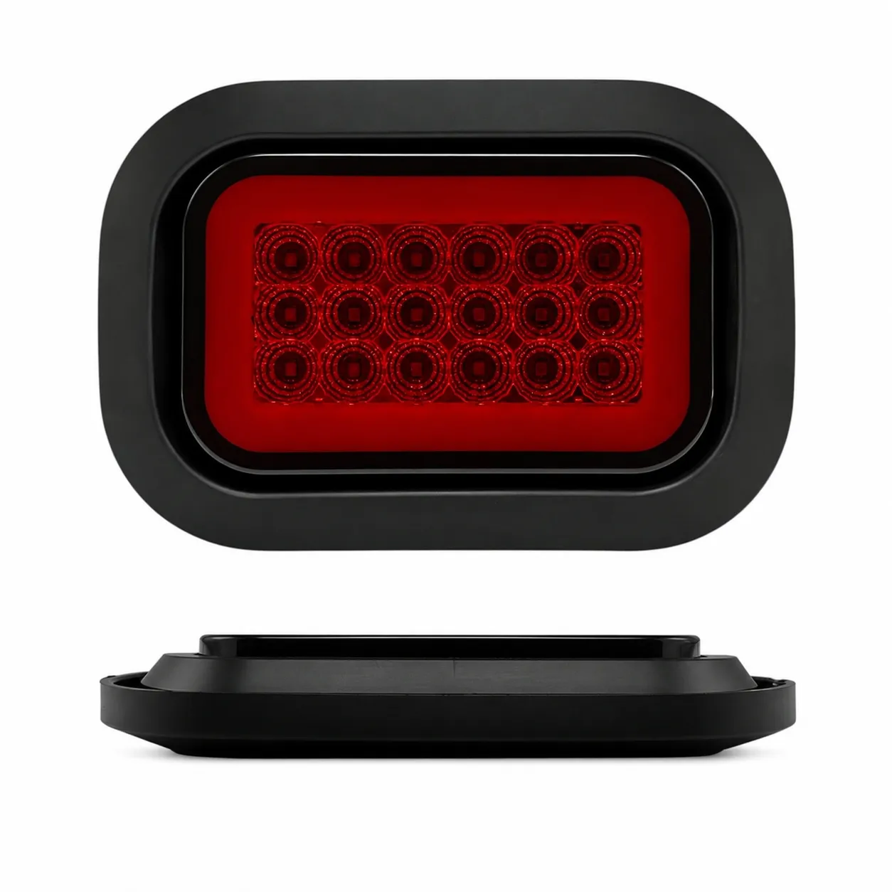 Plafón LED rectangular rojo de 18 LED con base de goma y arillo glo
