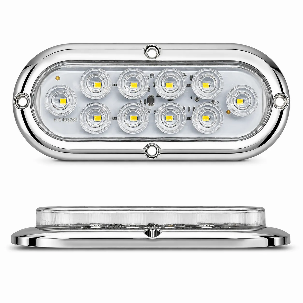 Plafón LED ovalado blanco con base cromado de 10 LED