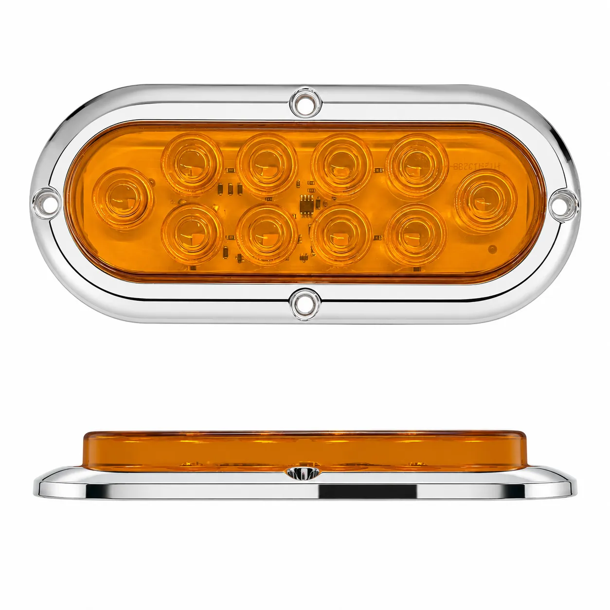 Plafón LED ovalado ambar con base cromado de 10 LED