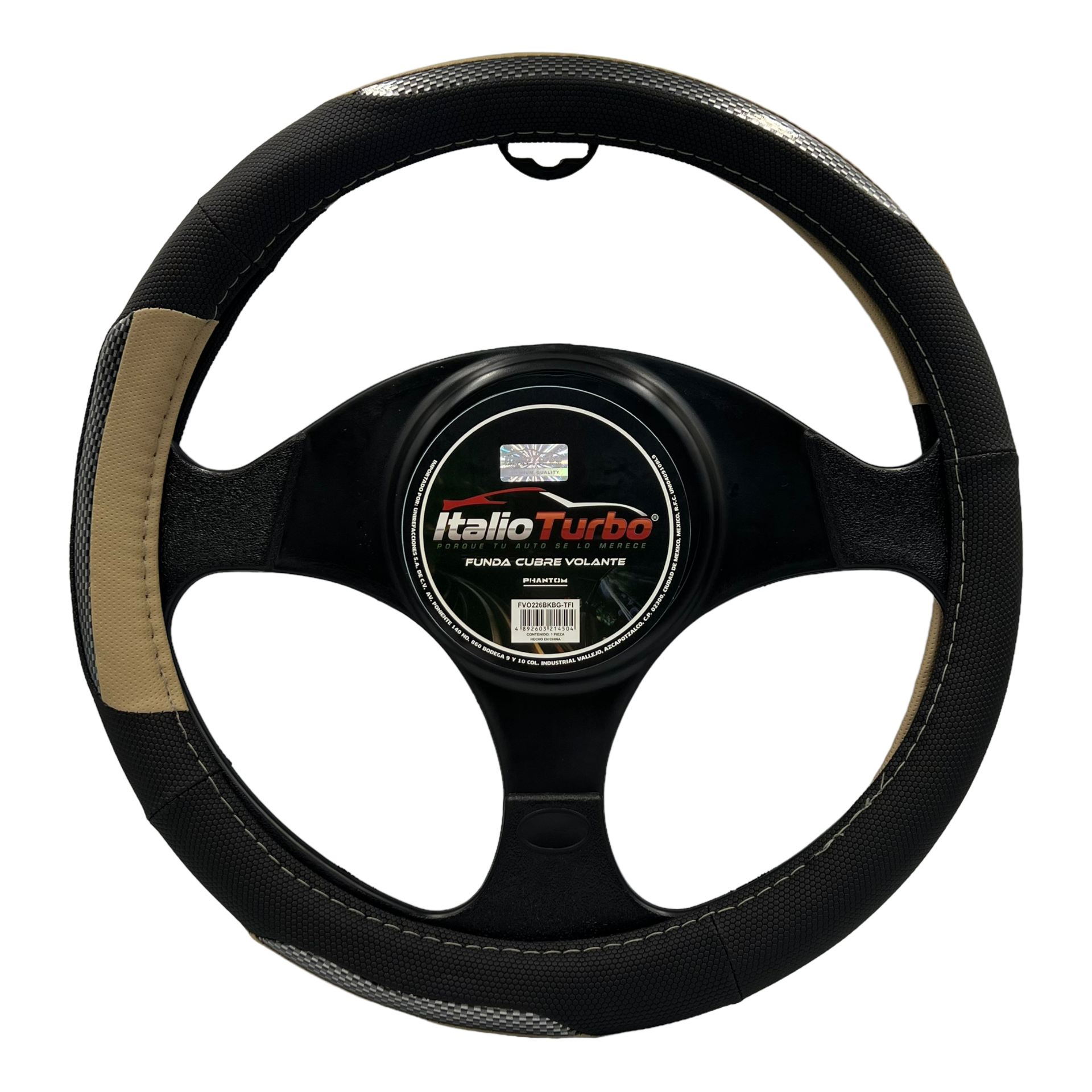 Funda cubre volante con detalles beige y tipo fibra