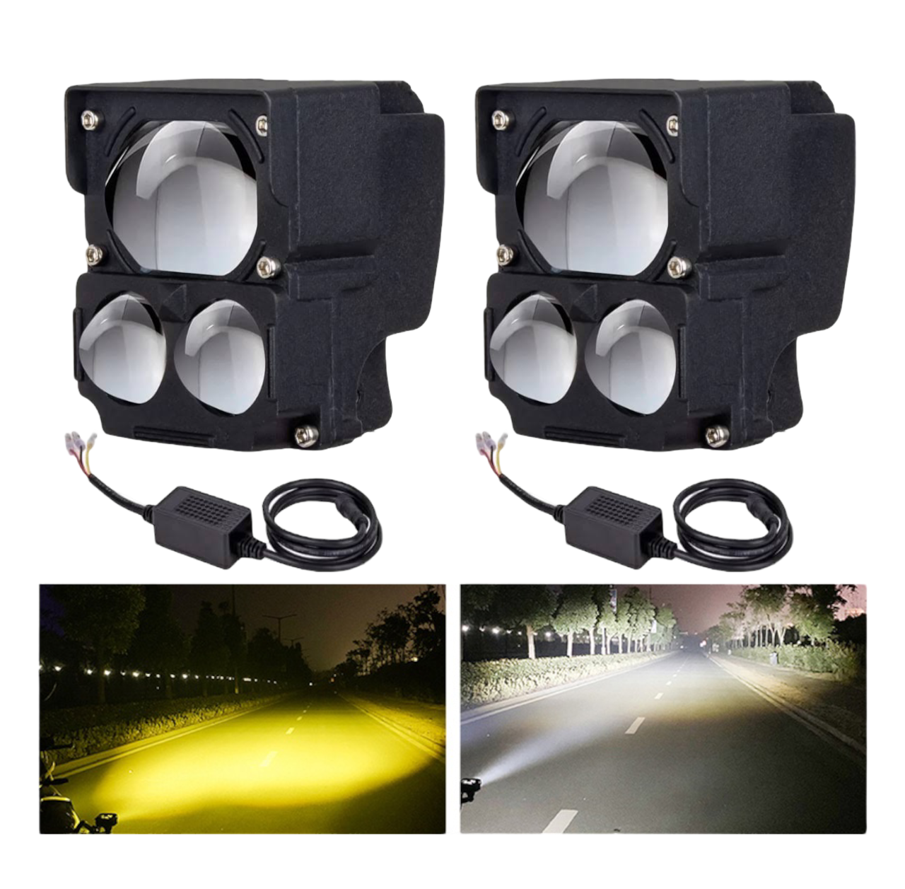 Faro LED para moto tipo láser con 3 lupas (blanco/ámbar)