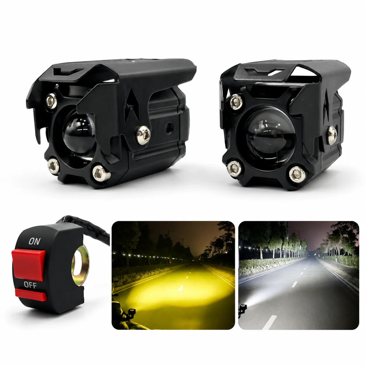 Faro LED para motocicleta tipo láser con swicht bicolor
