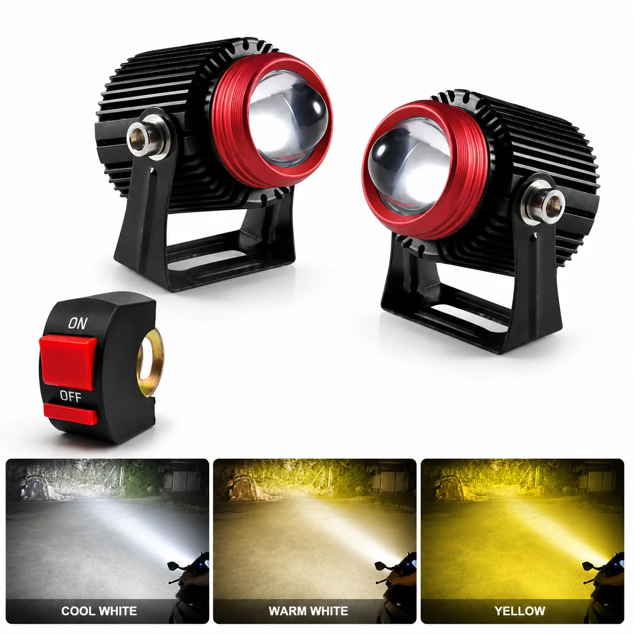Faro LED para moto tipo láser con lupa y switch bicolor
