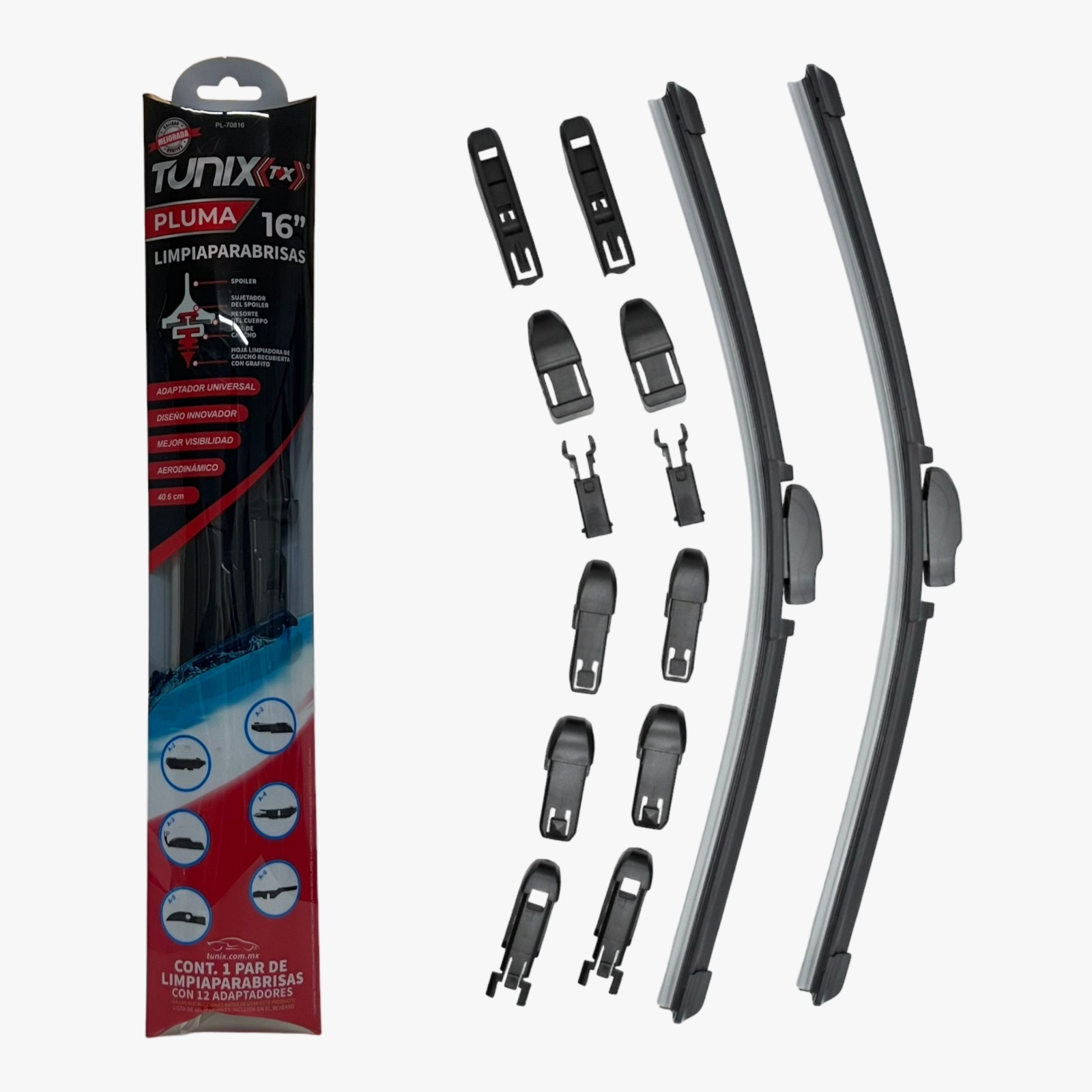 Pluma limpiaparabrisas curvo con adaptadores
