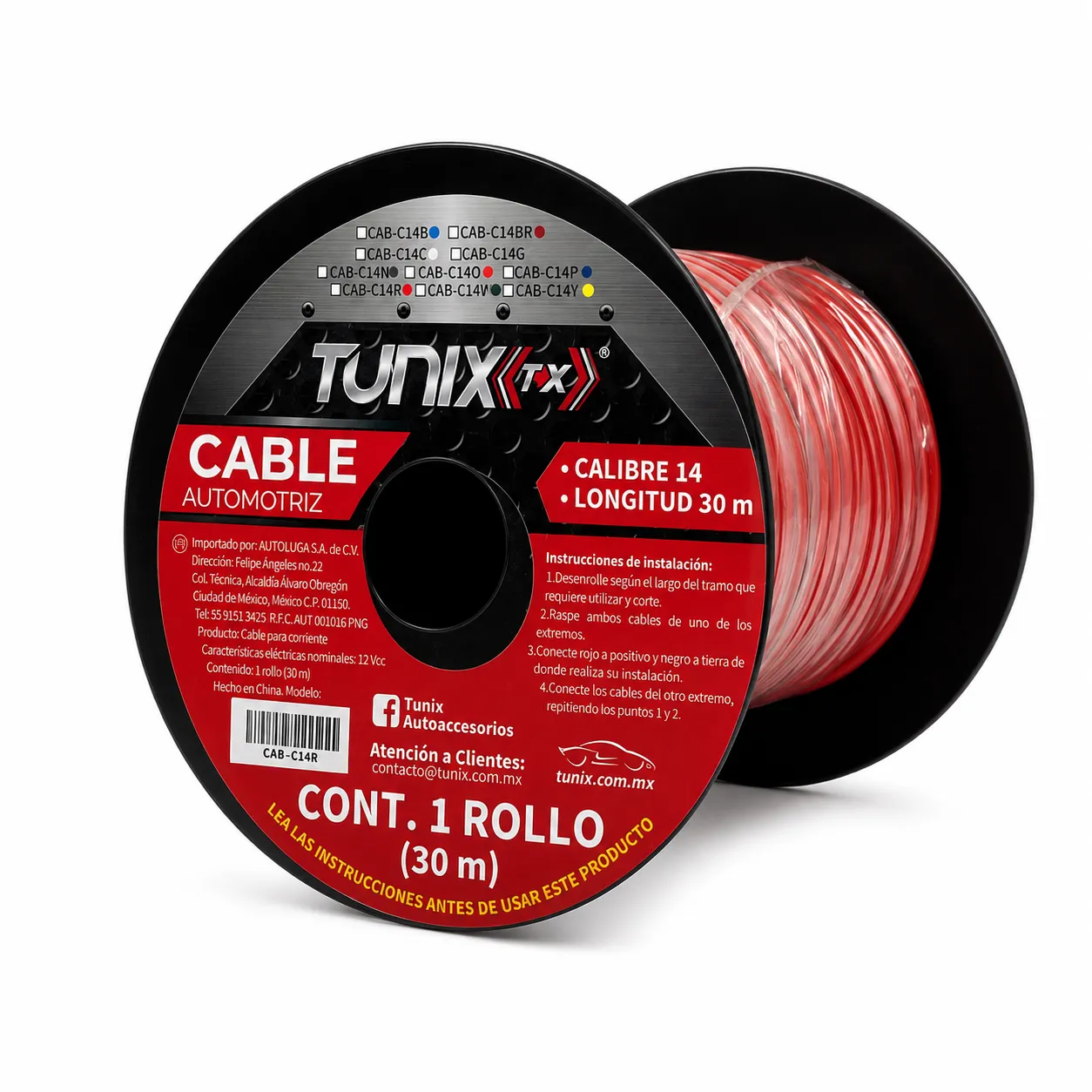 Cable de instalación calibre 14  rojo 30M