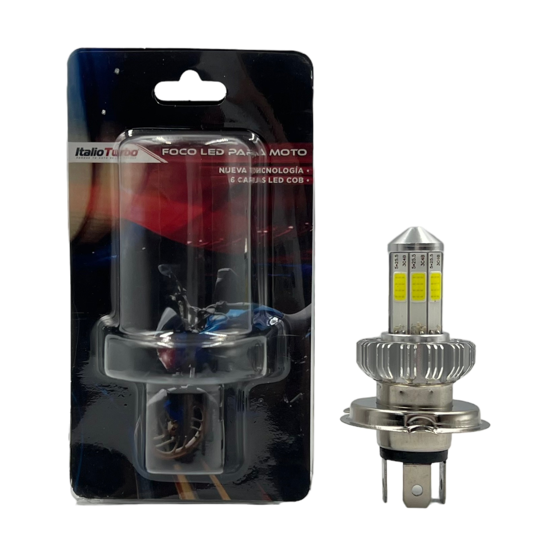 Foco LED H4 para moto con 6 Caras y función alta/baja