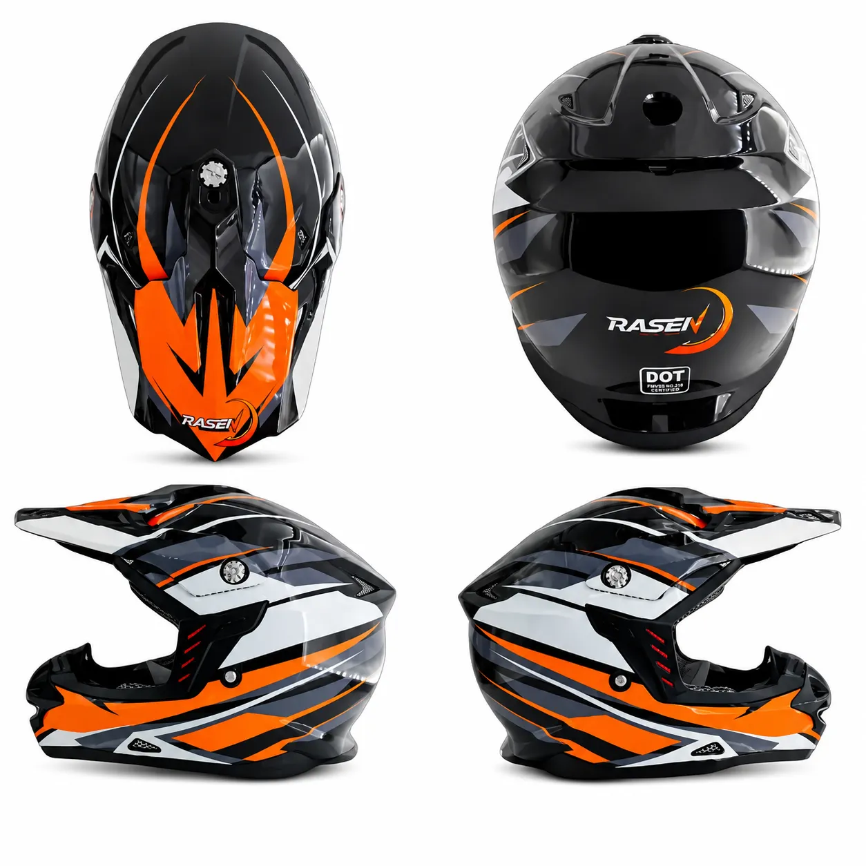 Casco cerrado tipo Cross con detalles naranja certificado DOT