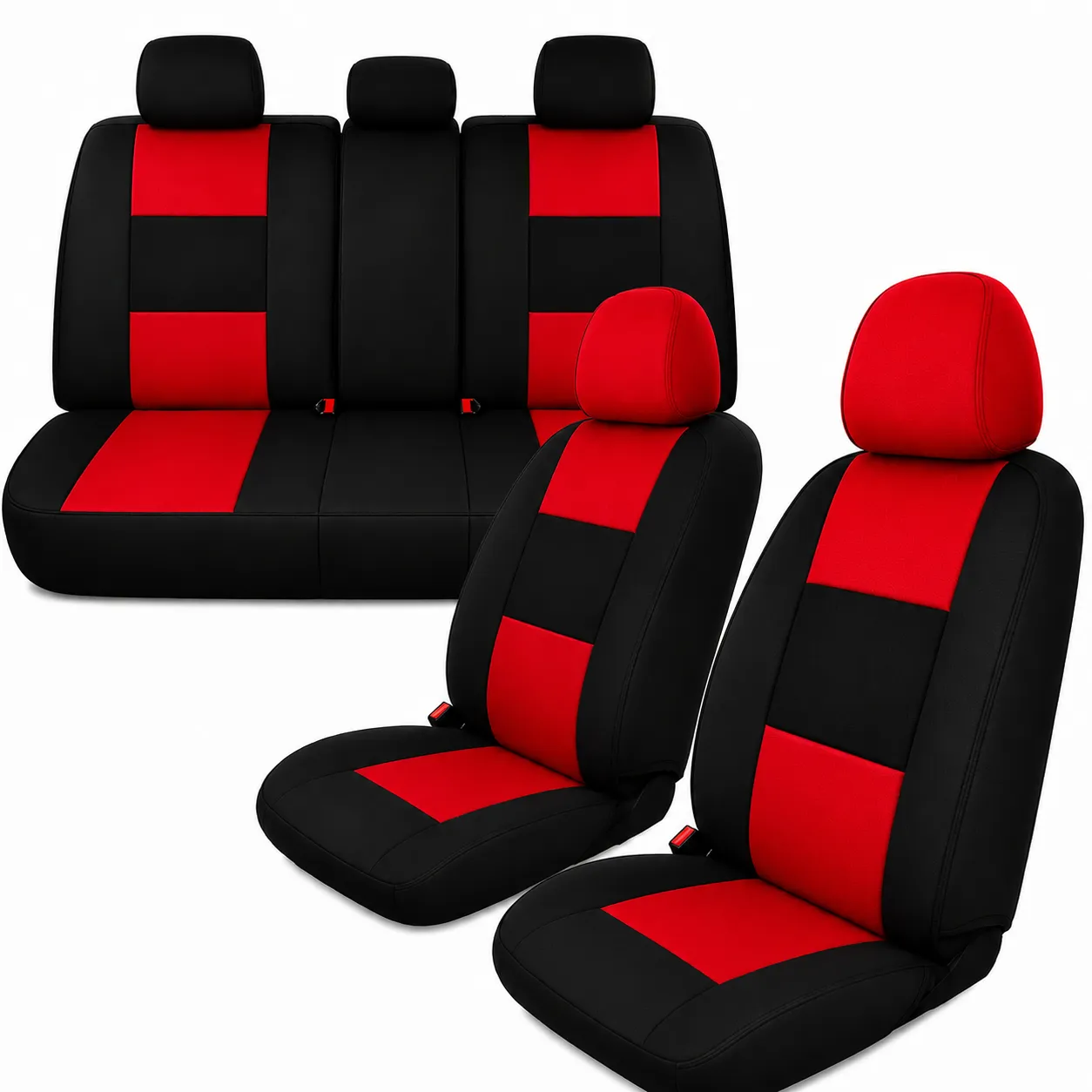 Cubre asiento rojo cabecera corrida (Juego completo, delanteros y traseros)