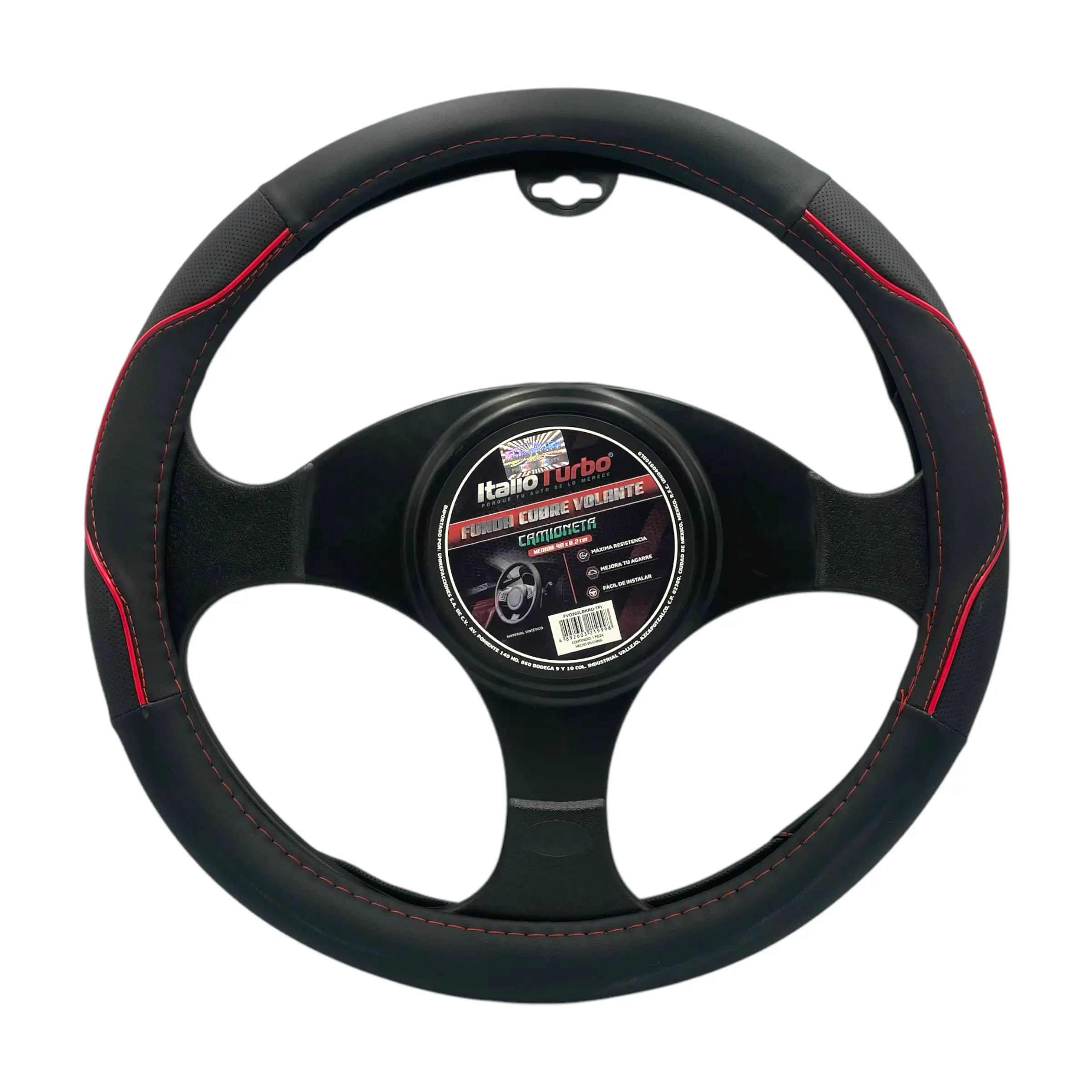 Funda cubrevolande de vinipiel grande para camioneta negro con detalle rojo