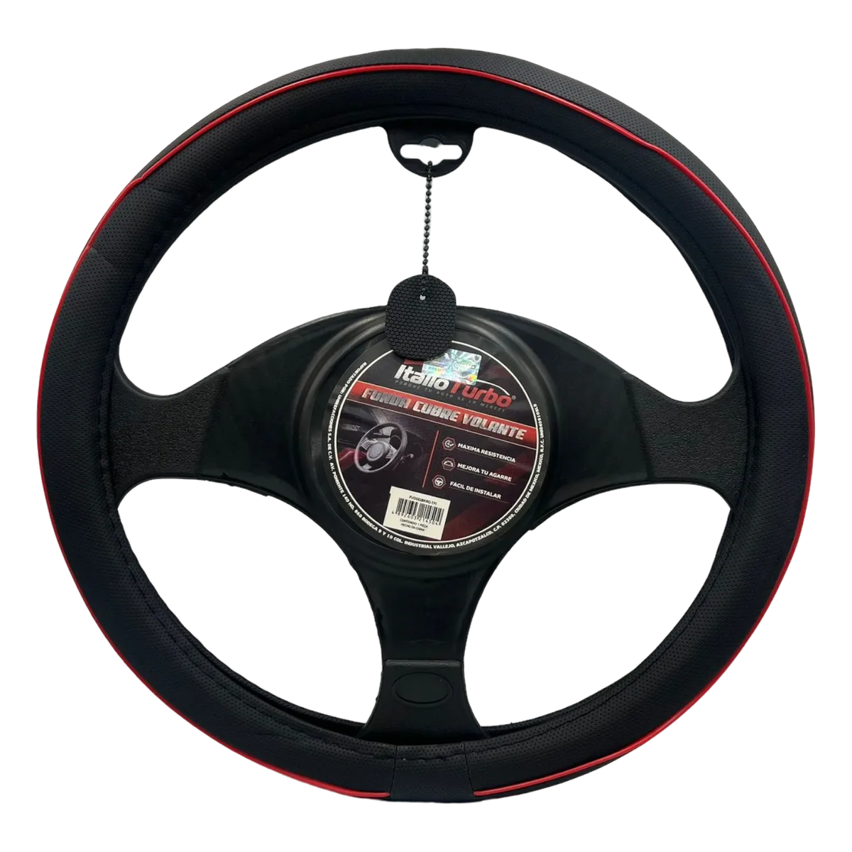 Funda cubrevolante de vinipiel con filo rojo