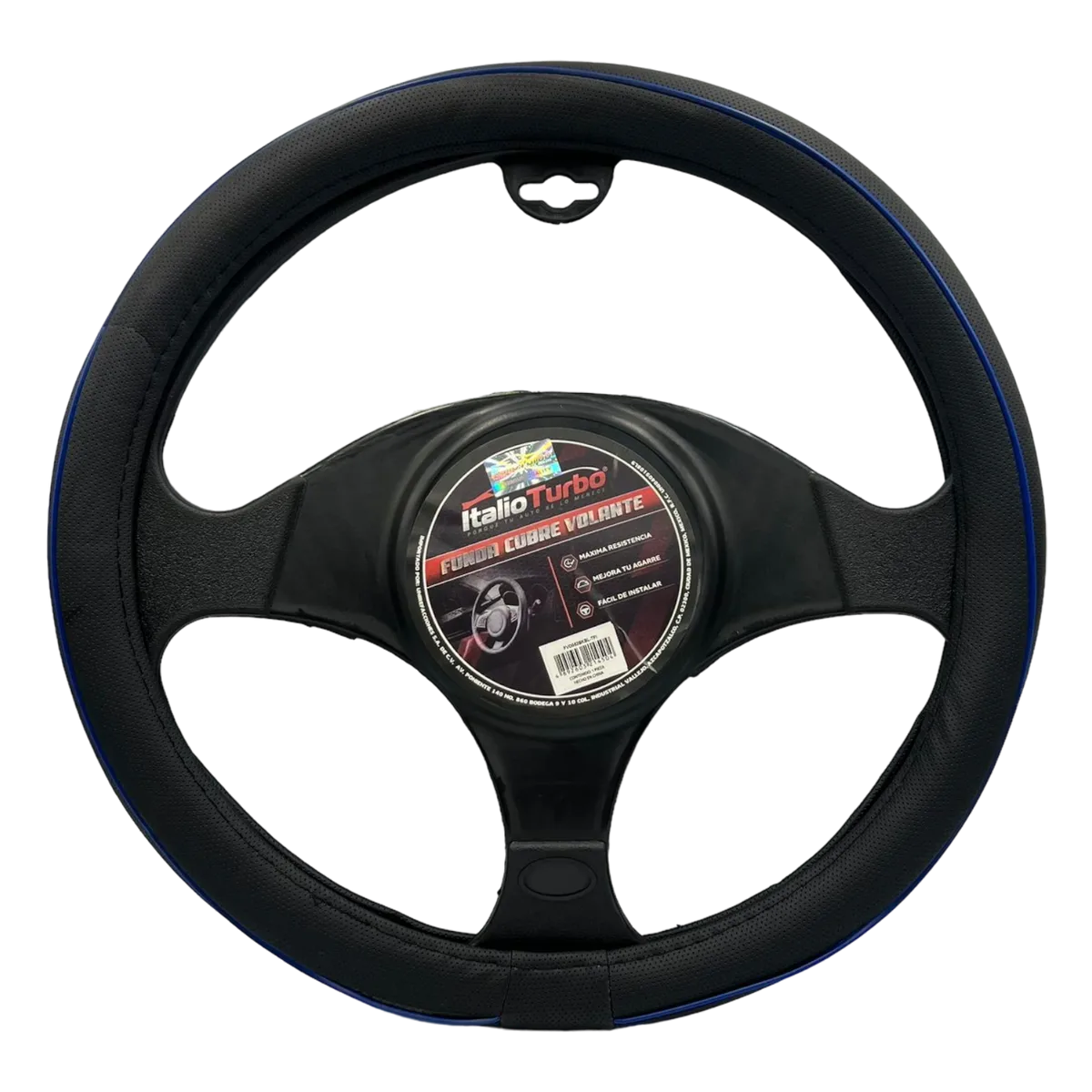 Funda cubrevolante de vinipiel con filo azul