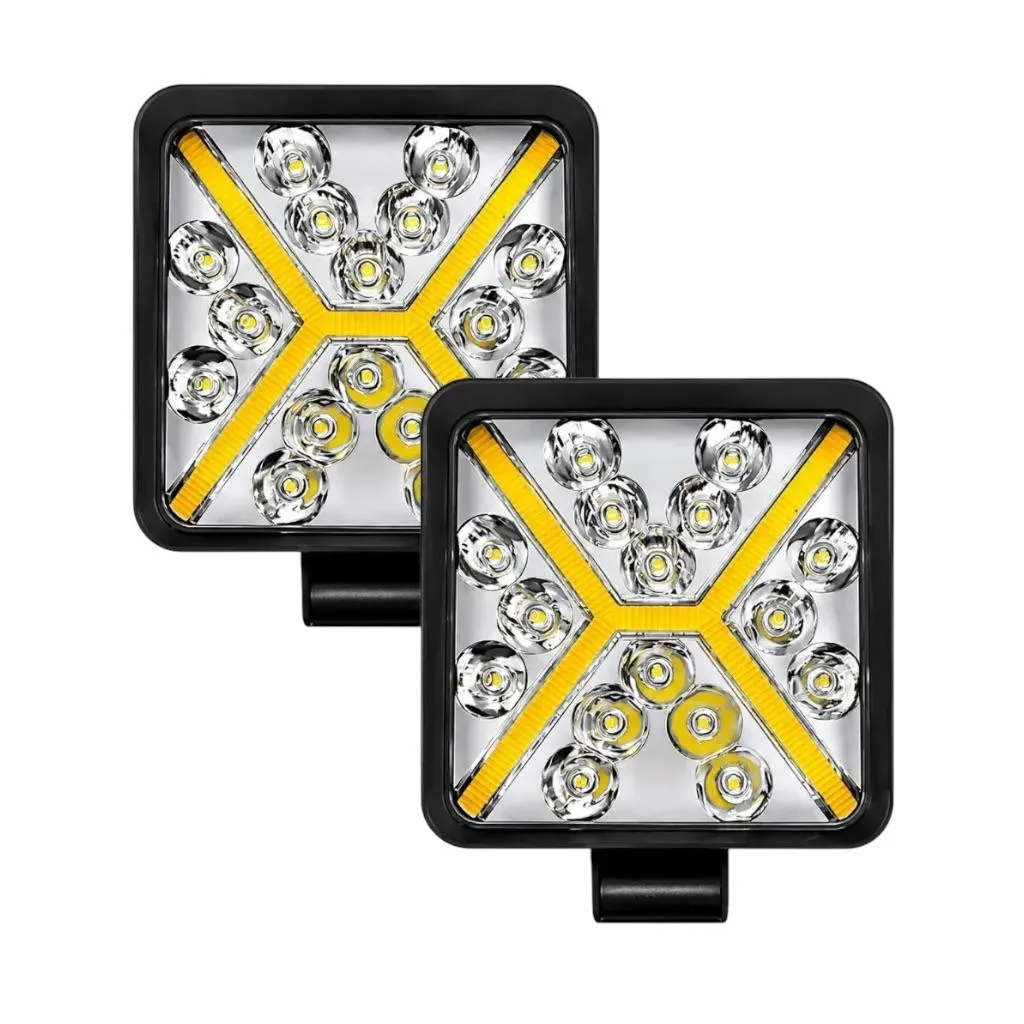 Faro LED amarillo cuadrado glo "X"