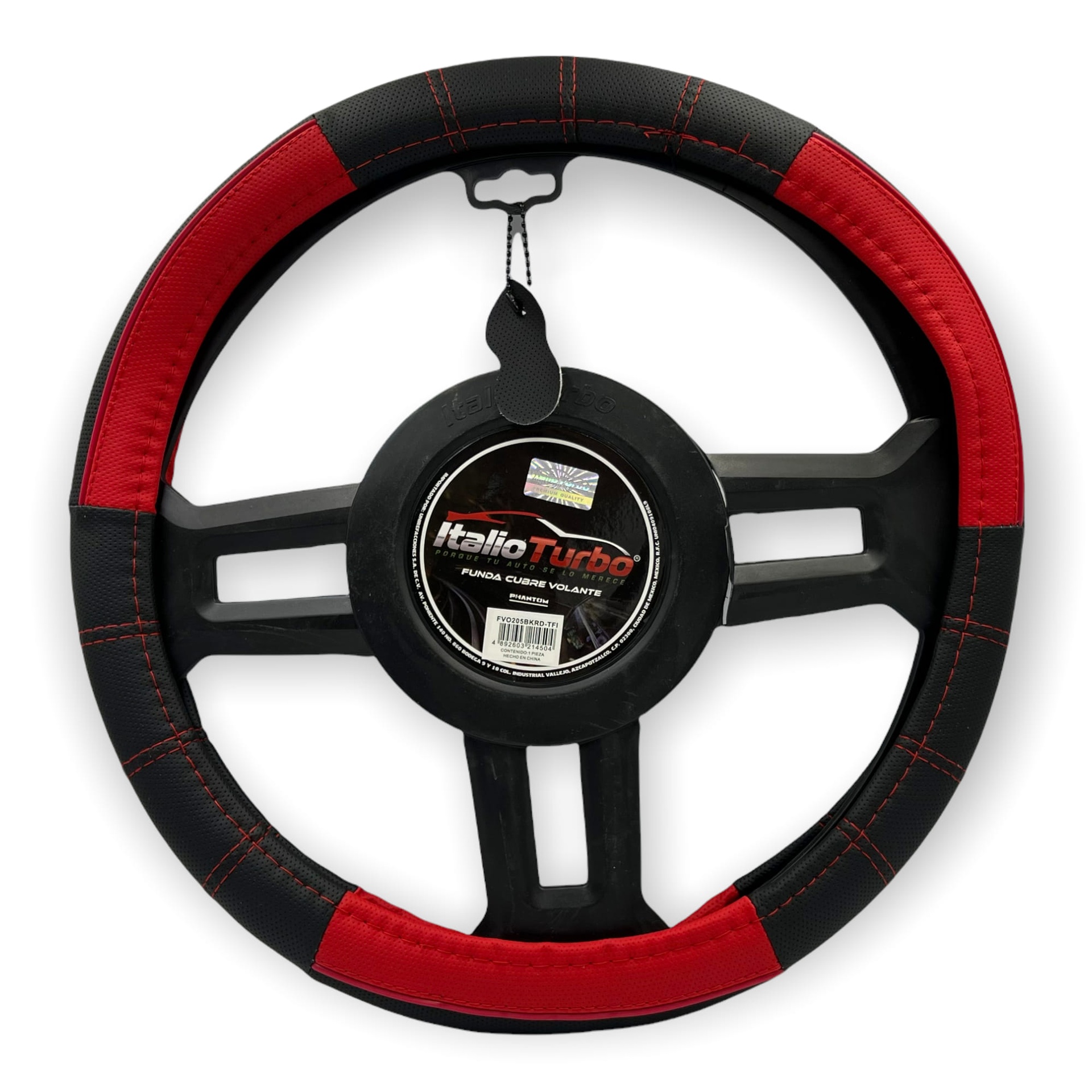Funda cubrevolante de vinipiel negro con detalle y costura rojo