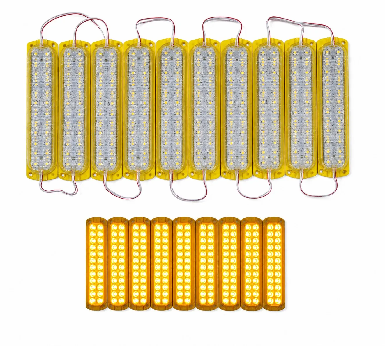 Módulo amarillo de cristal y lupa ultra potente de 24 LED (Tira de 10 piezas)