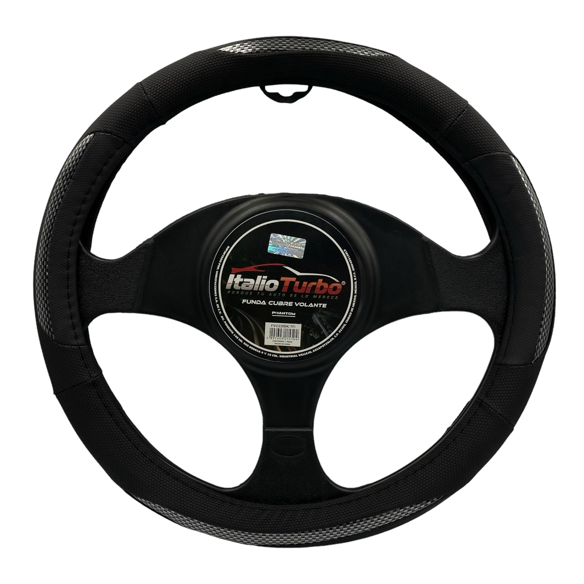 Funda cubrevolante de vinipiel acabado negro con carbon