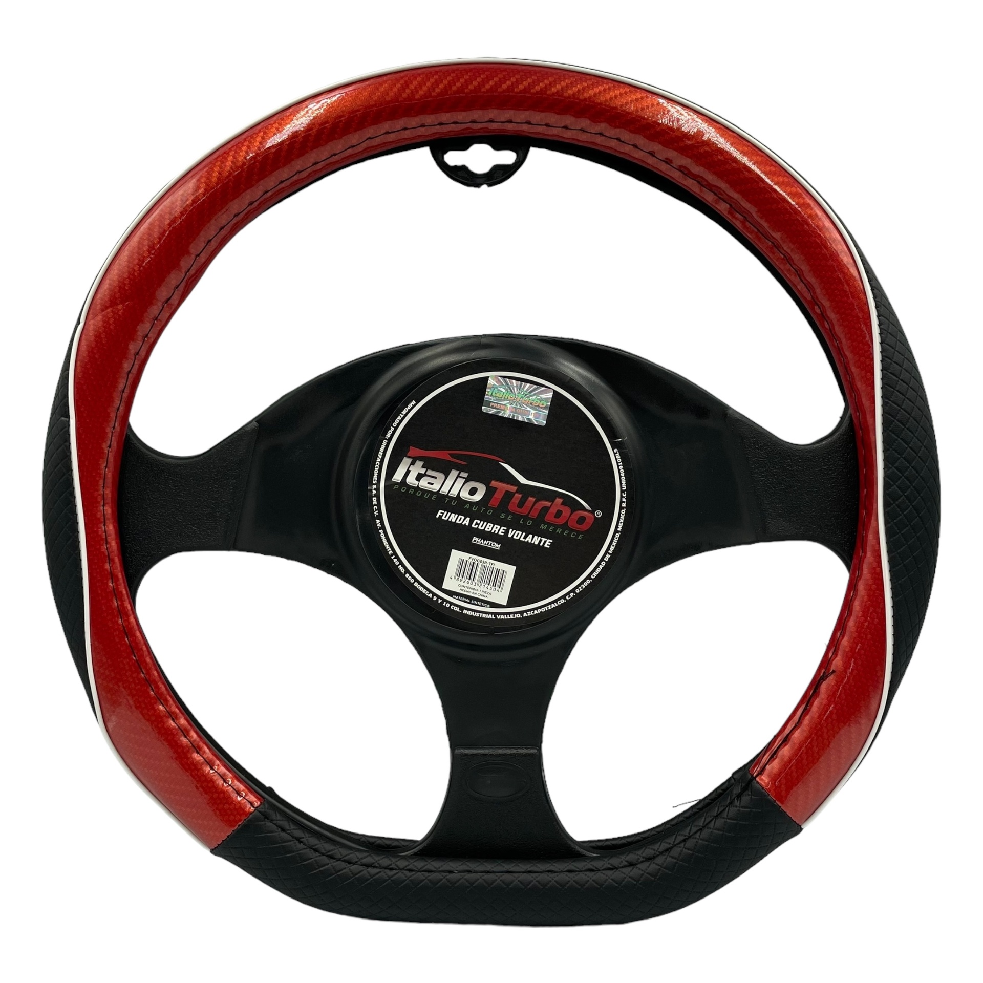 Funda cubrevolante tipo D rojo con detalles negros