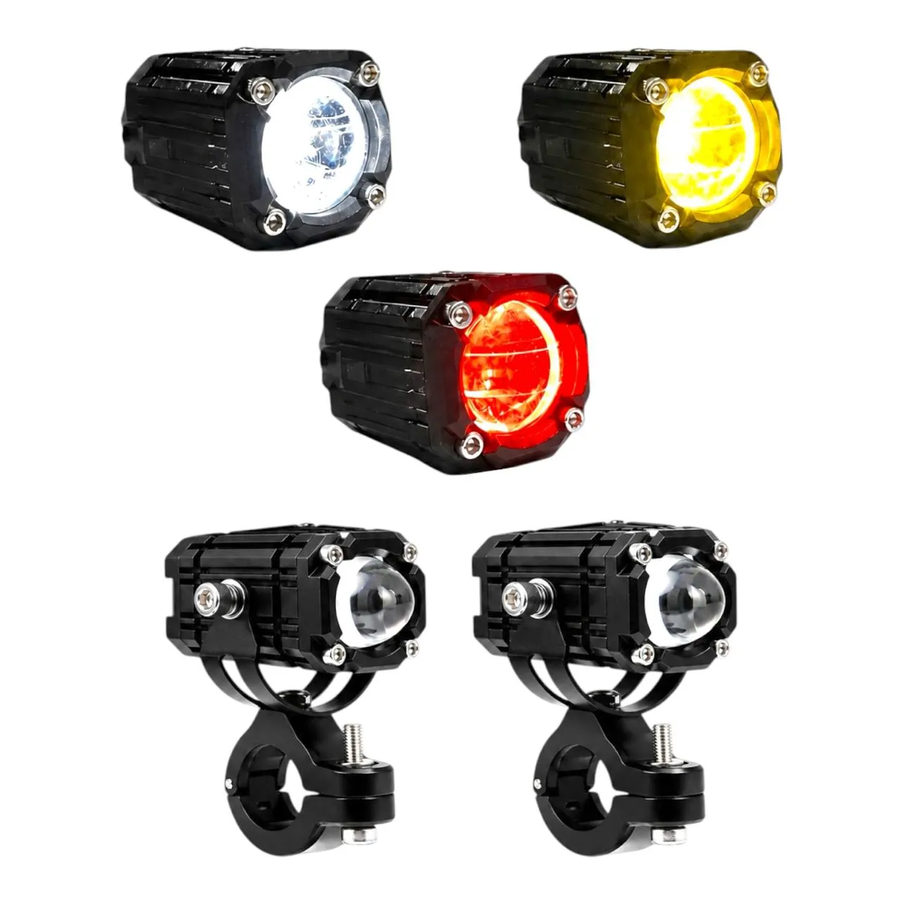 Faro LED con lupa para motocicleta con 5 funciones bicolor y rojo (12/60V)