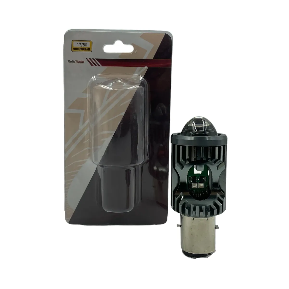 Foco LED con lupa para motocicleta de media vuelta con funciones bicolor, azul y roja