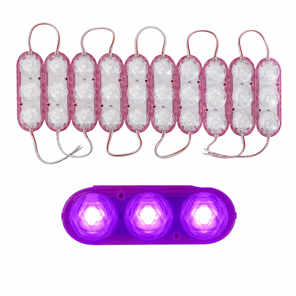 Tira de modulo tipo lente de 3 LED (tira con 10 piezas)