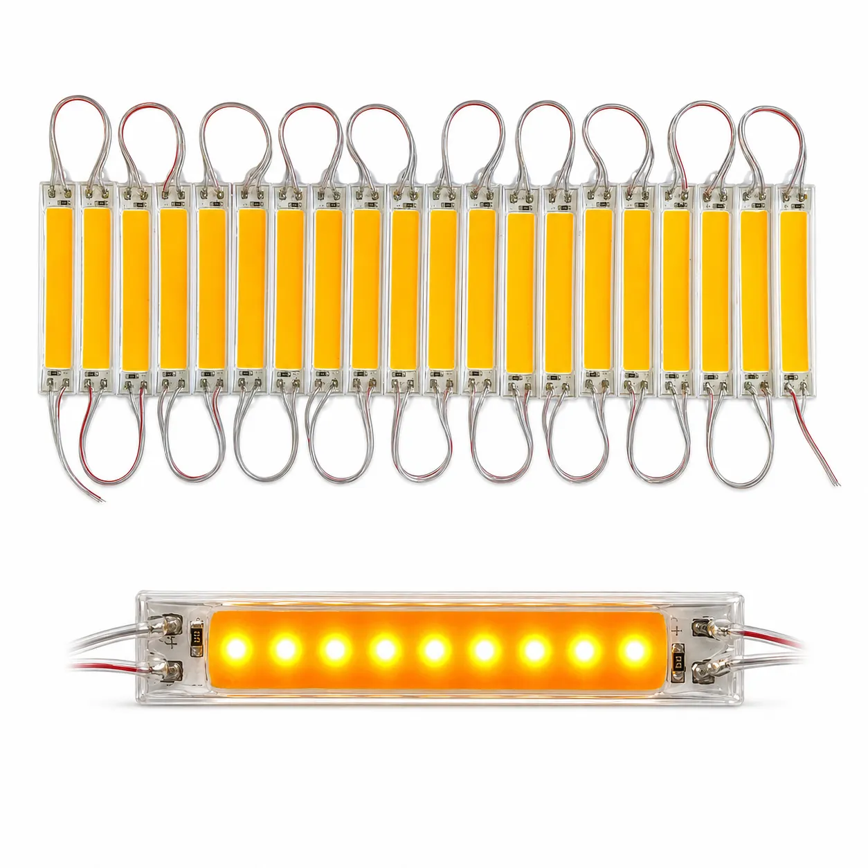 Tira tipo chip de 7.5 cm con LED COB colores disp.