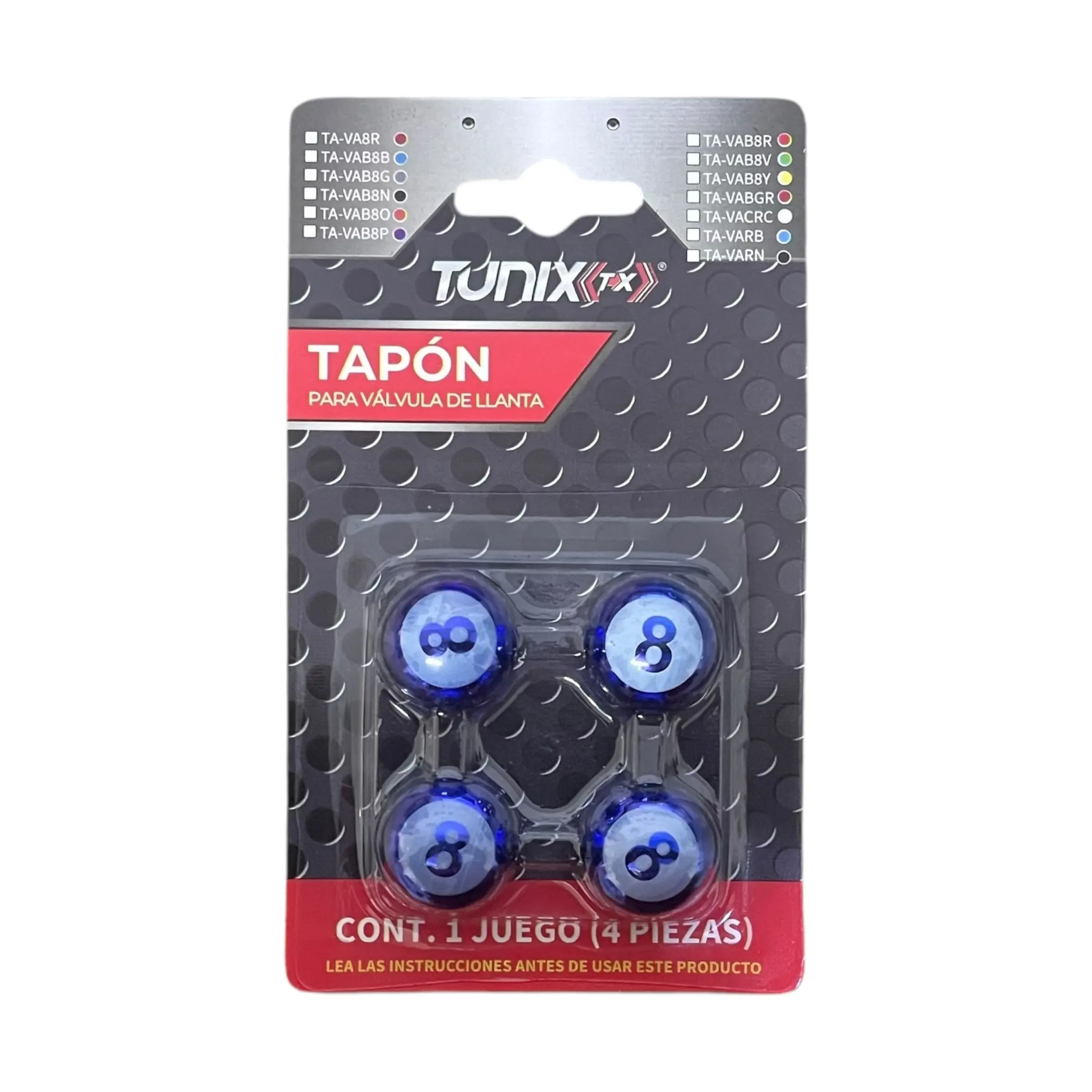 Tapon de válvula mediano bola 8 (azul y negro)