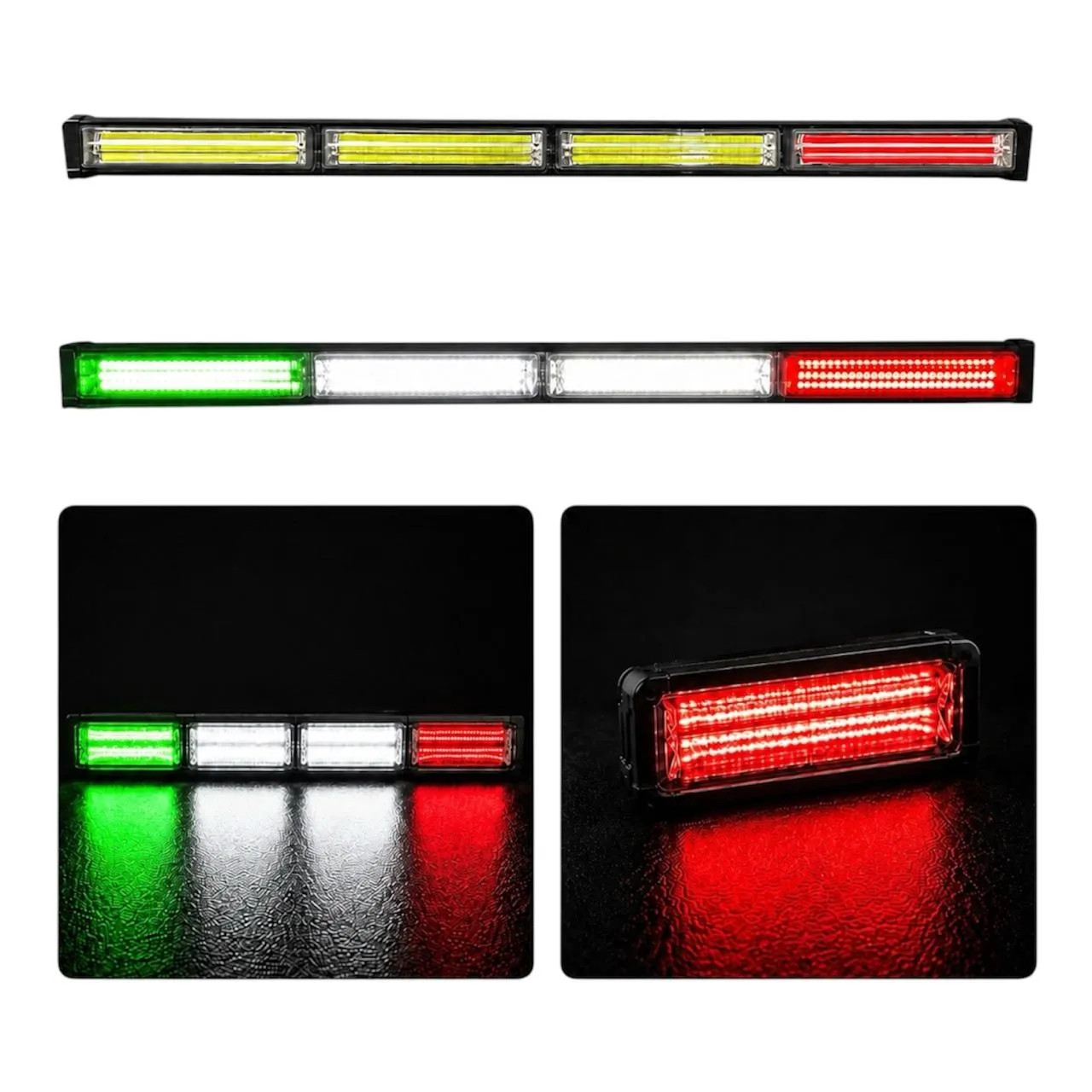 Barra LED verde/blanco/rojo de 4 paneles COB