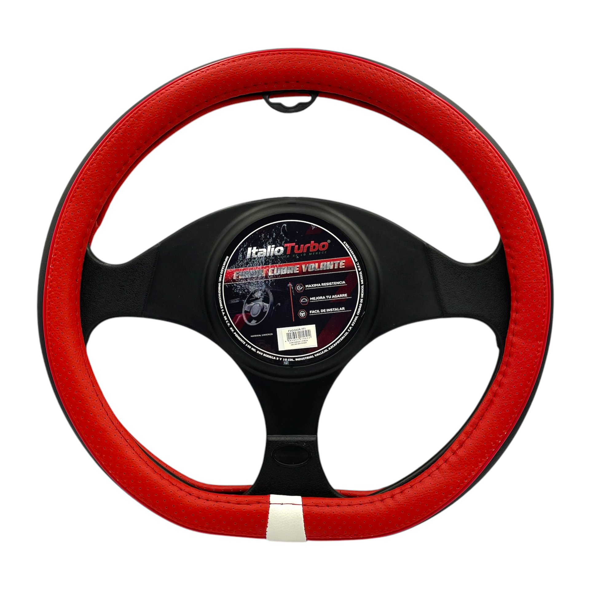 Funda cubrevolante vinipiel tipo "D" negro con rojo