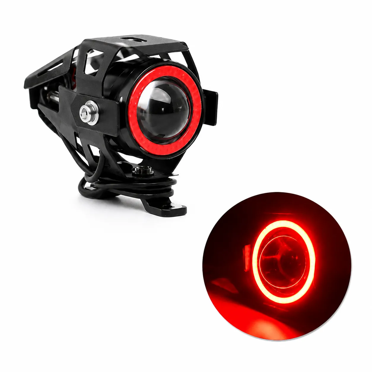 Faro para moto con arillo rojo
