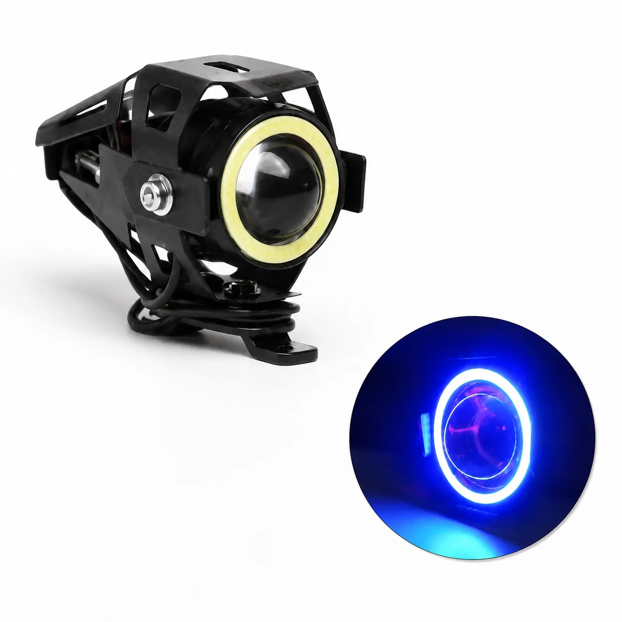 Faro para moto con arillo azul