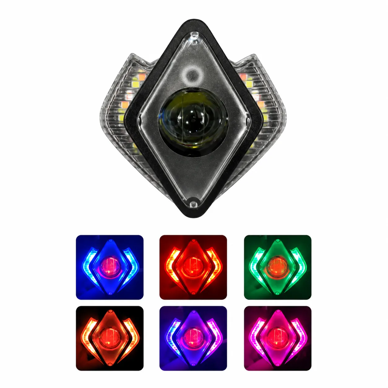 Faro LED blanco con lupa y cuartos rojos
