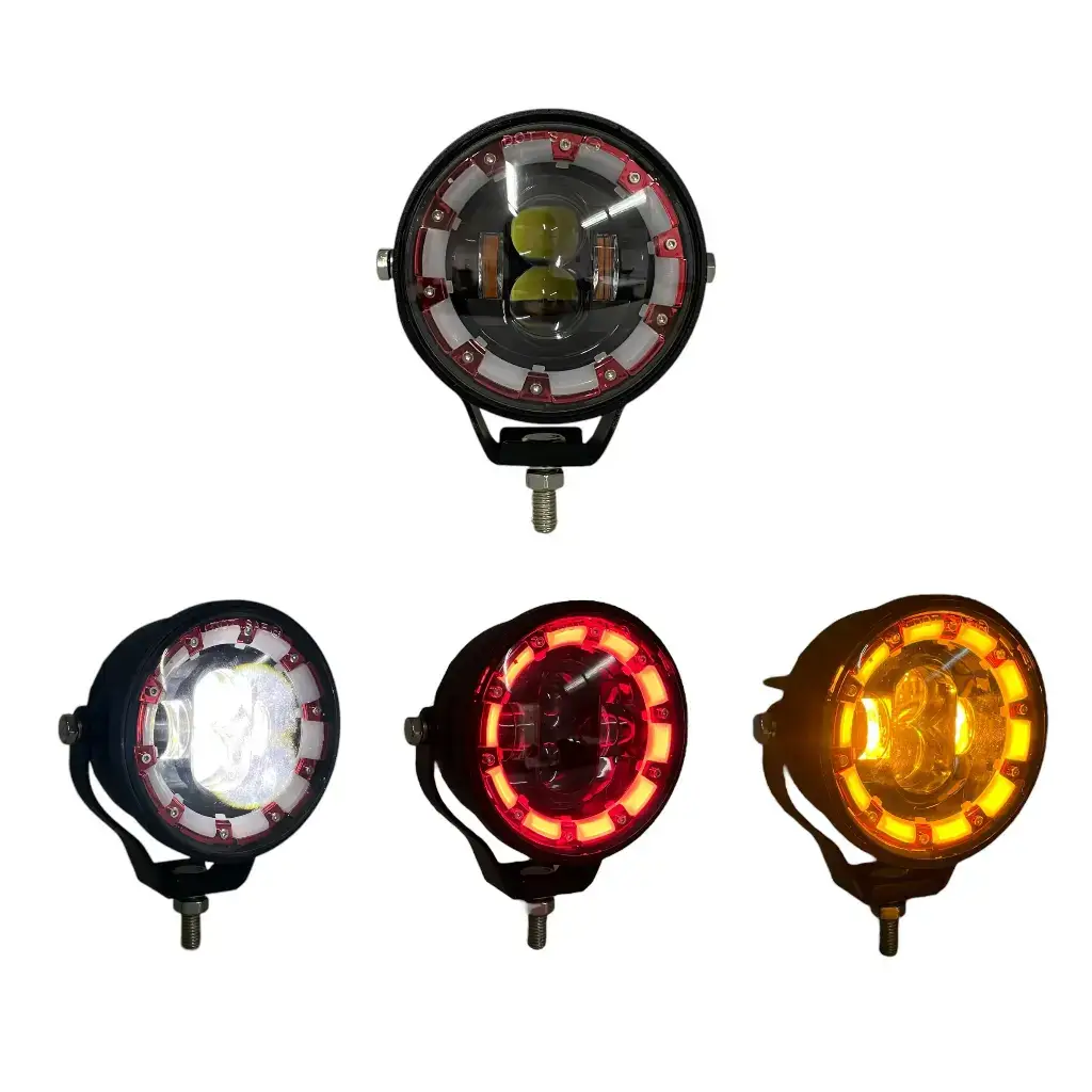 Faro LED blanco cyclone con arillo rojo y cuartos ámbar