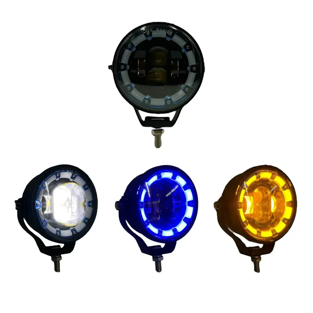 Faro LED blanco Cyclone con arillo azul y cuartos ámbar