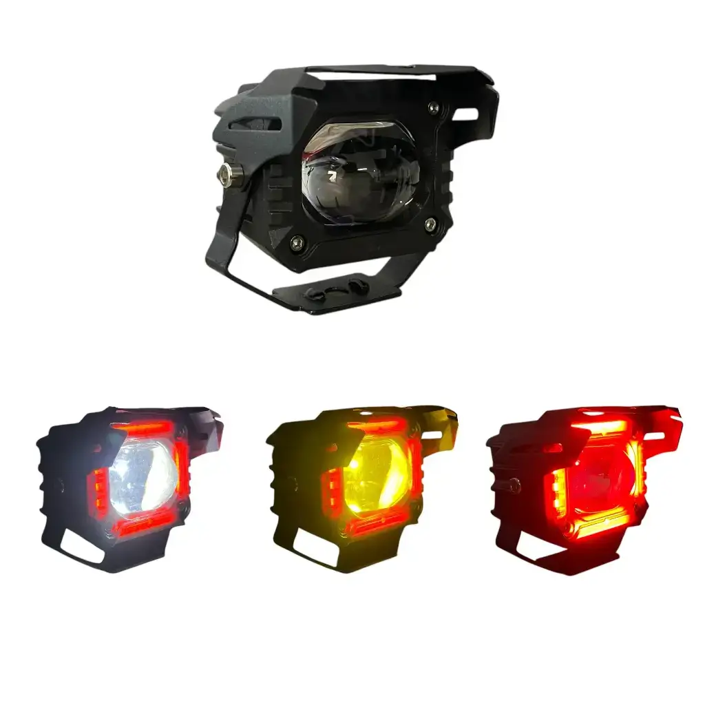 Faro LED Raptor bicolor (blanco/ámbar) con cuartos y arillo rojos
