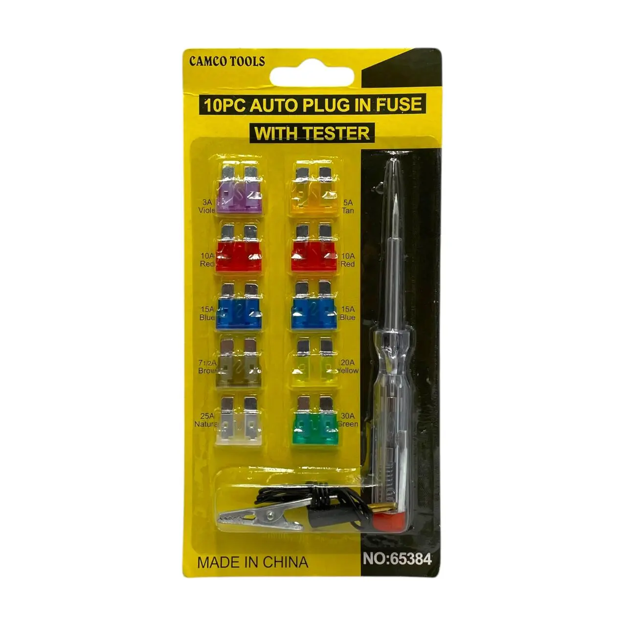 Kit de fusibles de clavija 10 piezas con probador – 3A a 30A