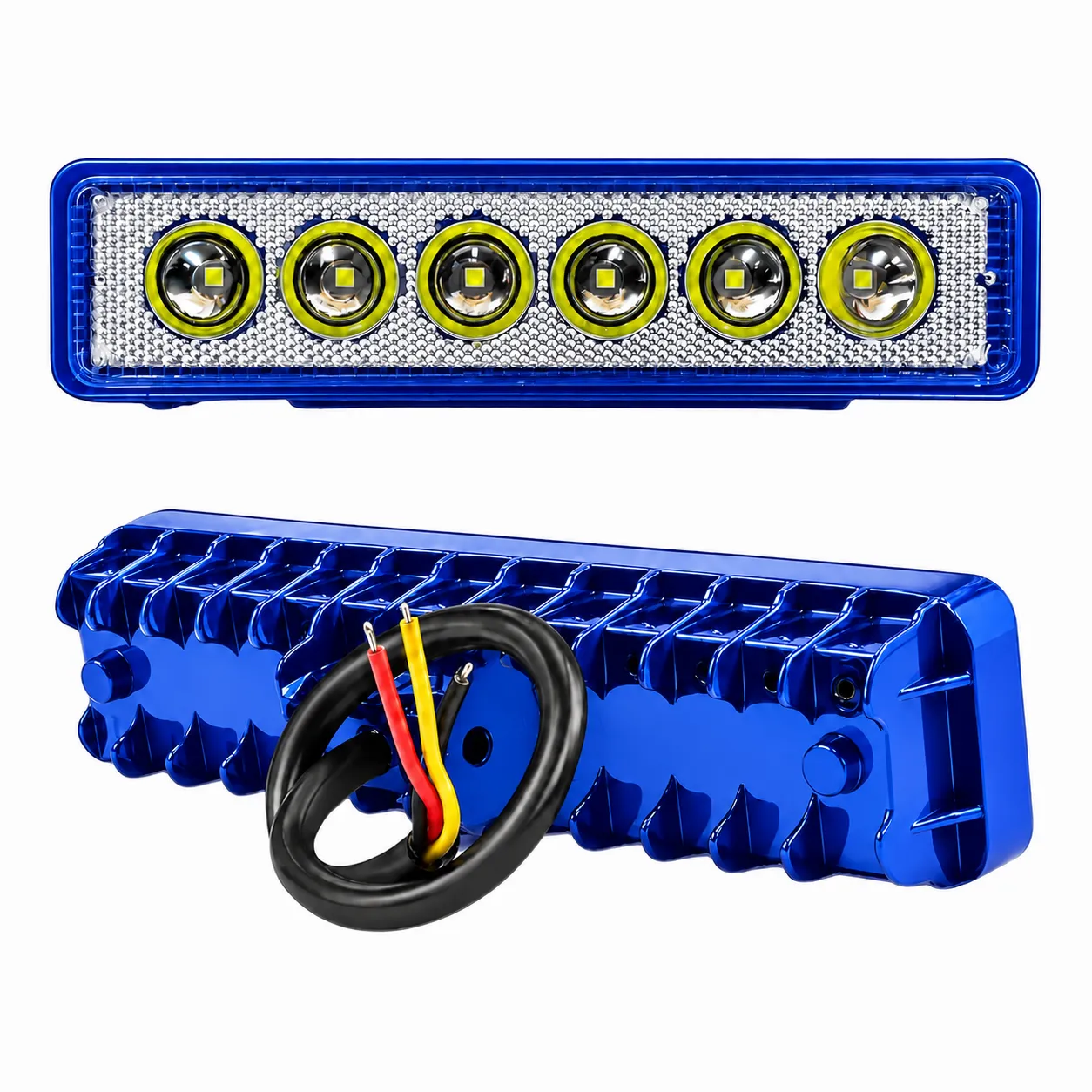 Barra azul de 6 LED con luz blanca y carcaza de color