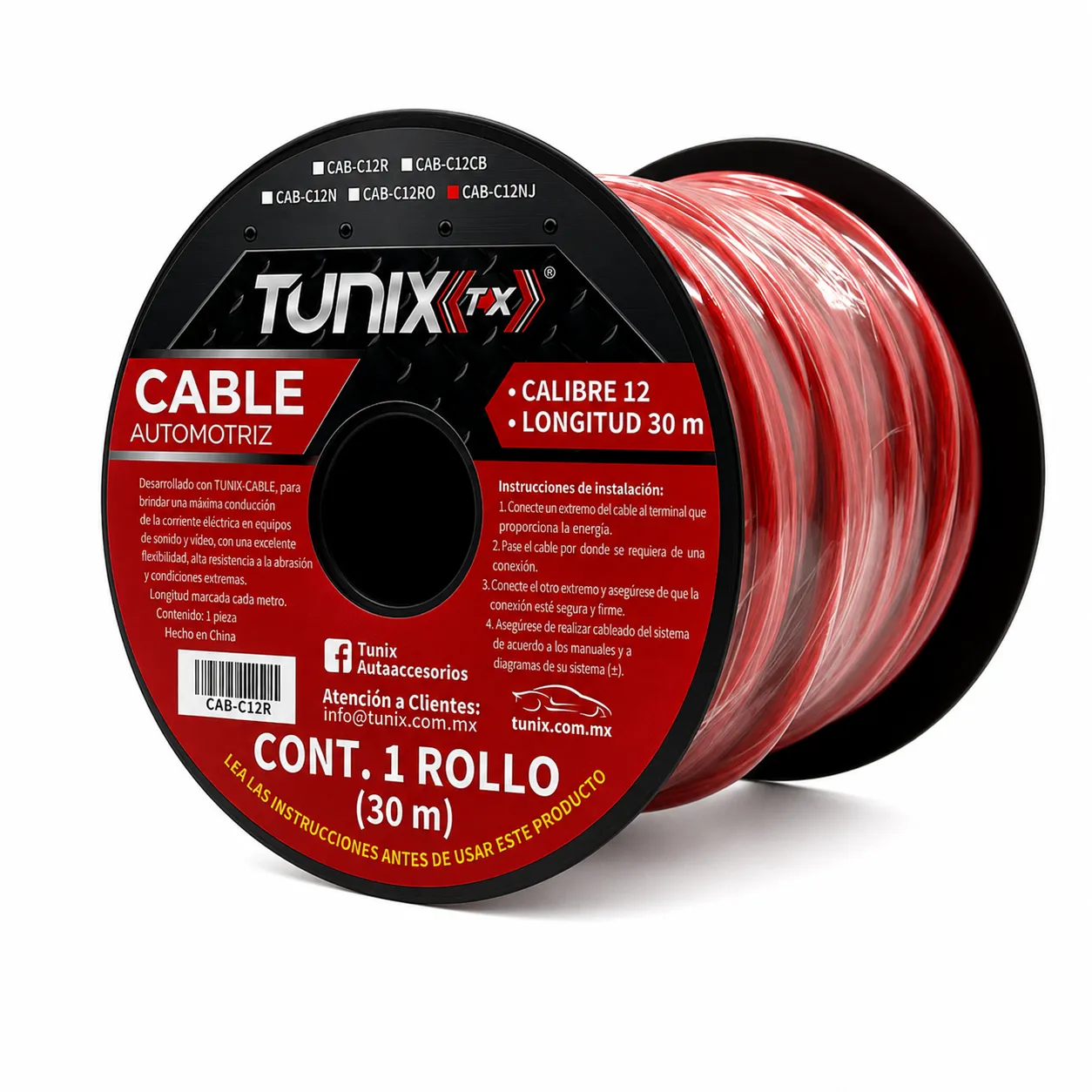 Cable rojo de instalación calibre 12 (30 m)