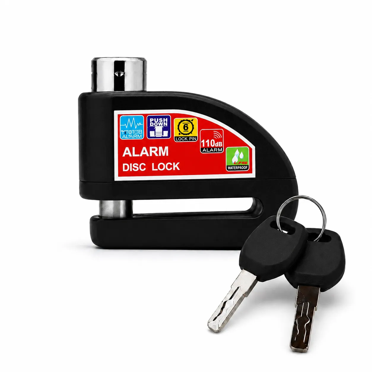 Candado negro para disco de moto con alarma