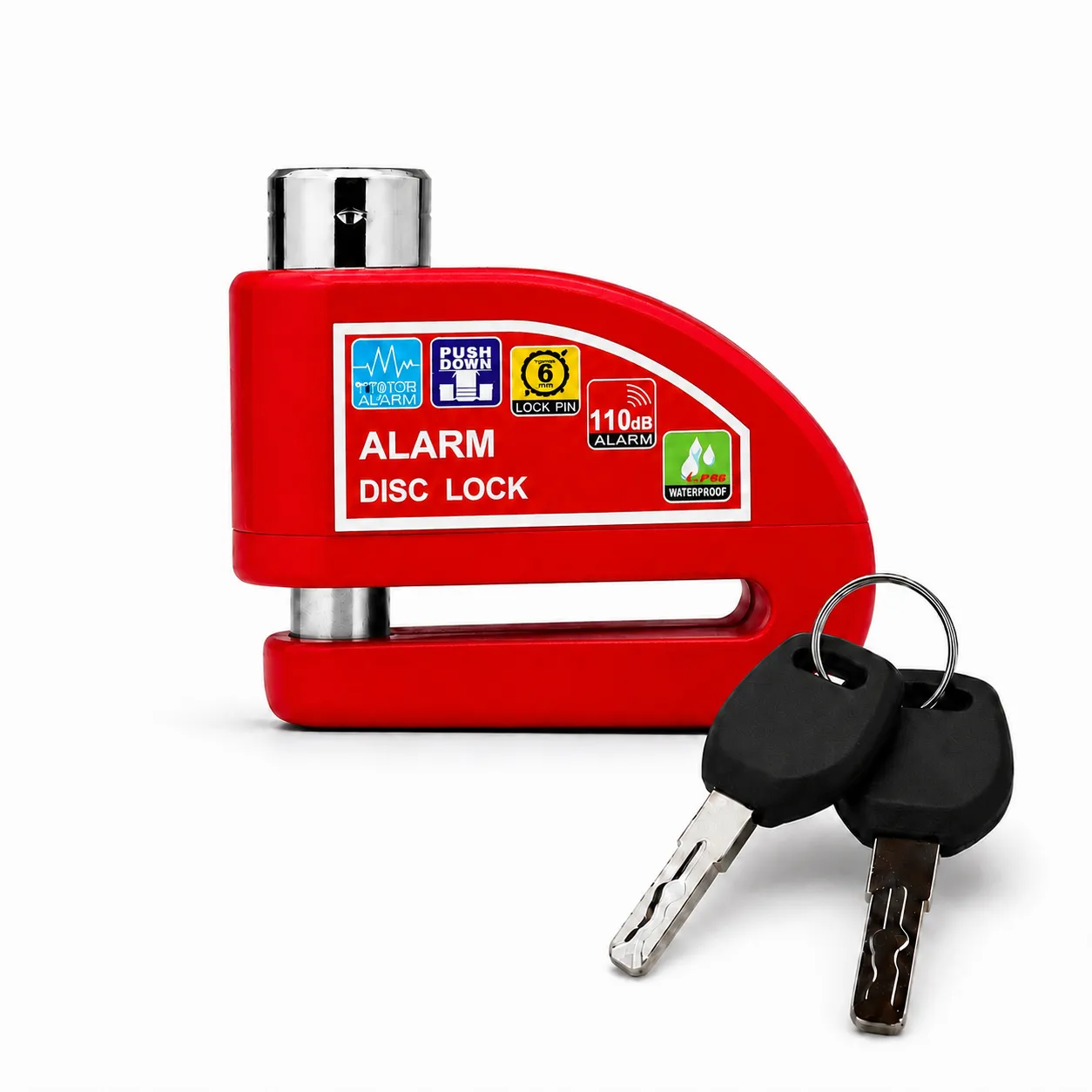 Candado rojo para disco de moto con alarma