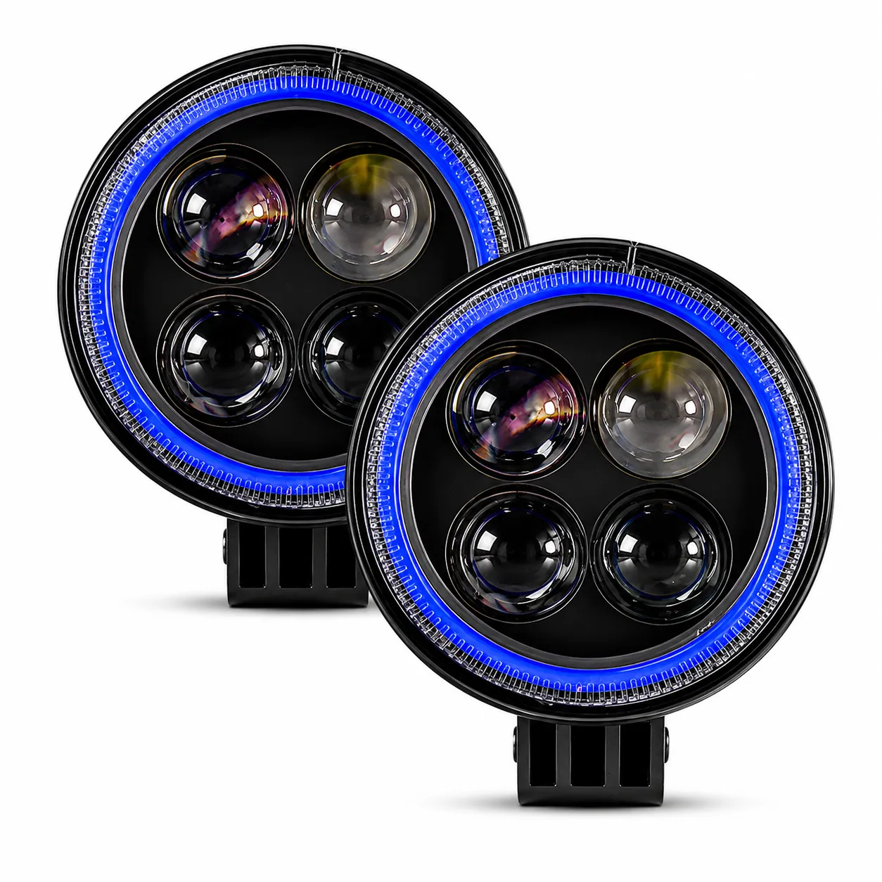 Faro LED azul de 3" con lupas y arillo de color