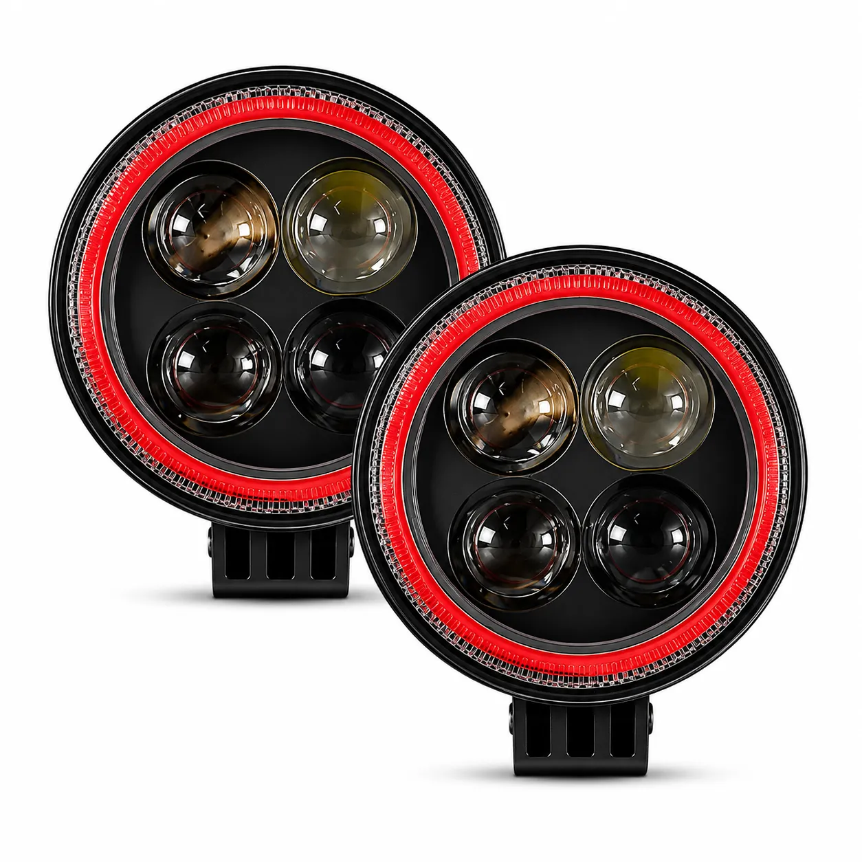 Faro LED rojo de 3" con lupas y arillo de color