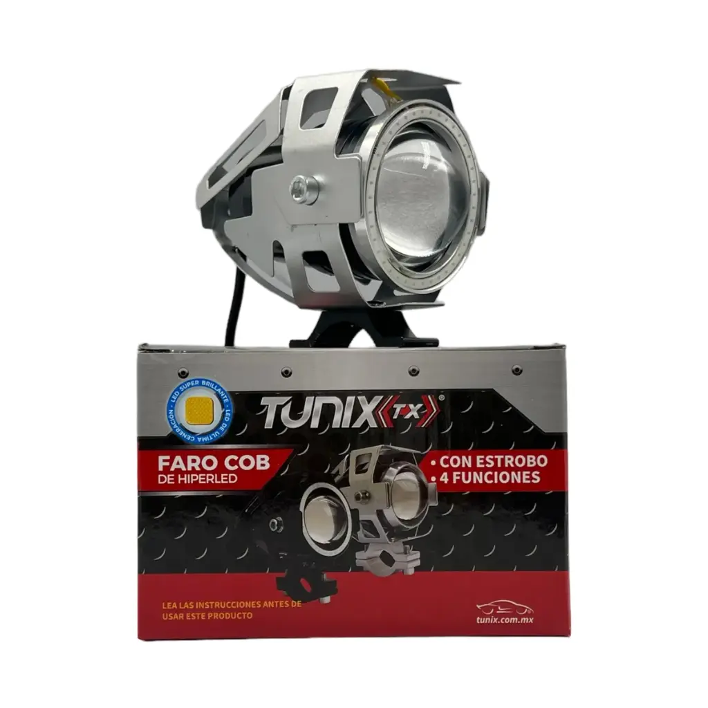 Faro LED azul para moto U7 con carcaza plata y arillo COB