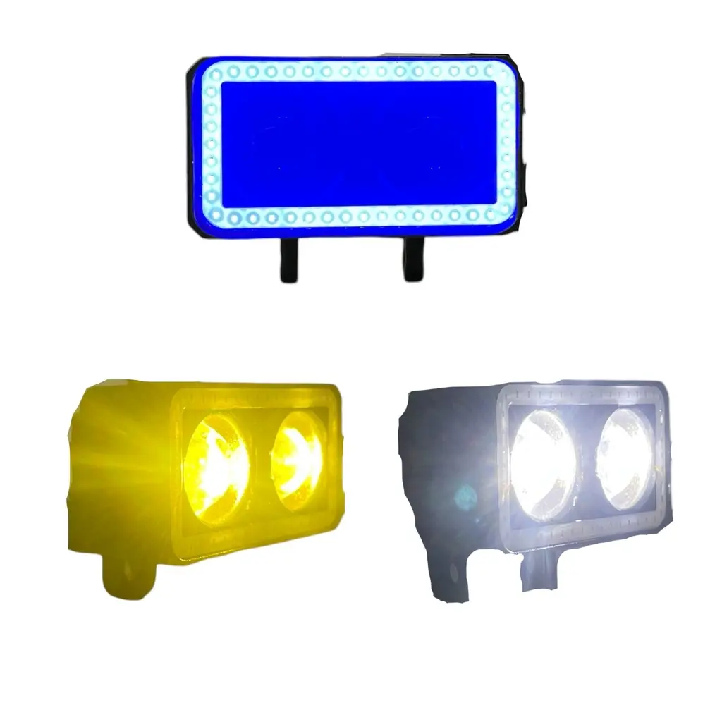 Faro LED rectangular azul  con lupa y arillo bicolor 
