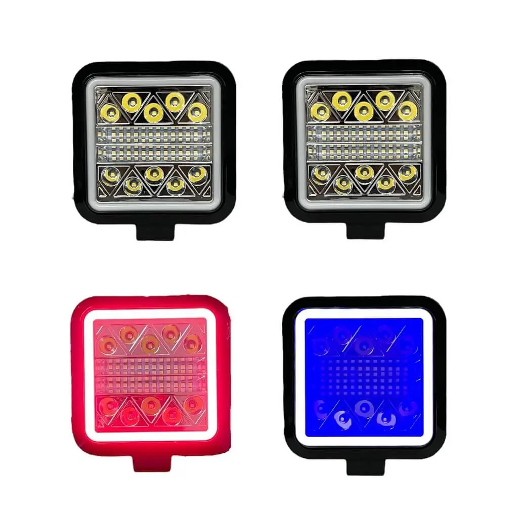 Faro cuadrado código patrulla con LED  34 con arillo de color y con función 