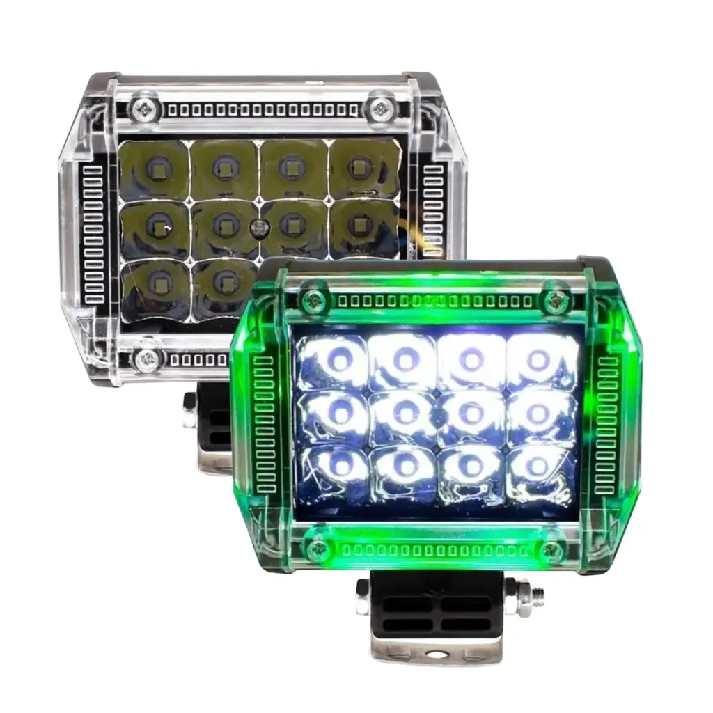 Faro de 12 LED verde con luz blanca y arillo de color