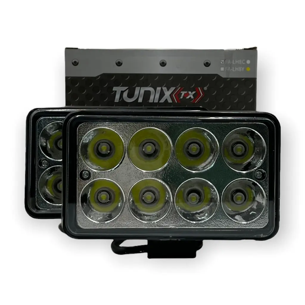Faro de 8 LED blanco rectangular sin lupa (par)