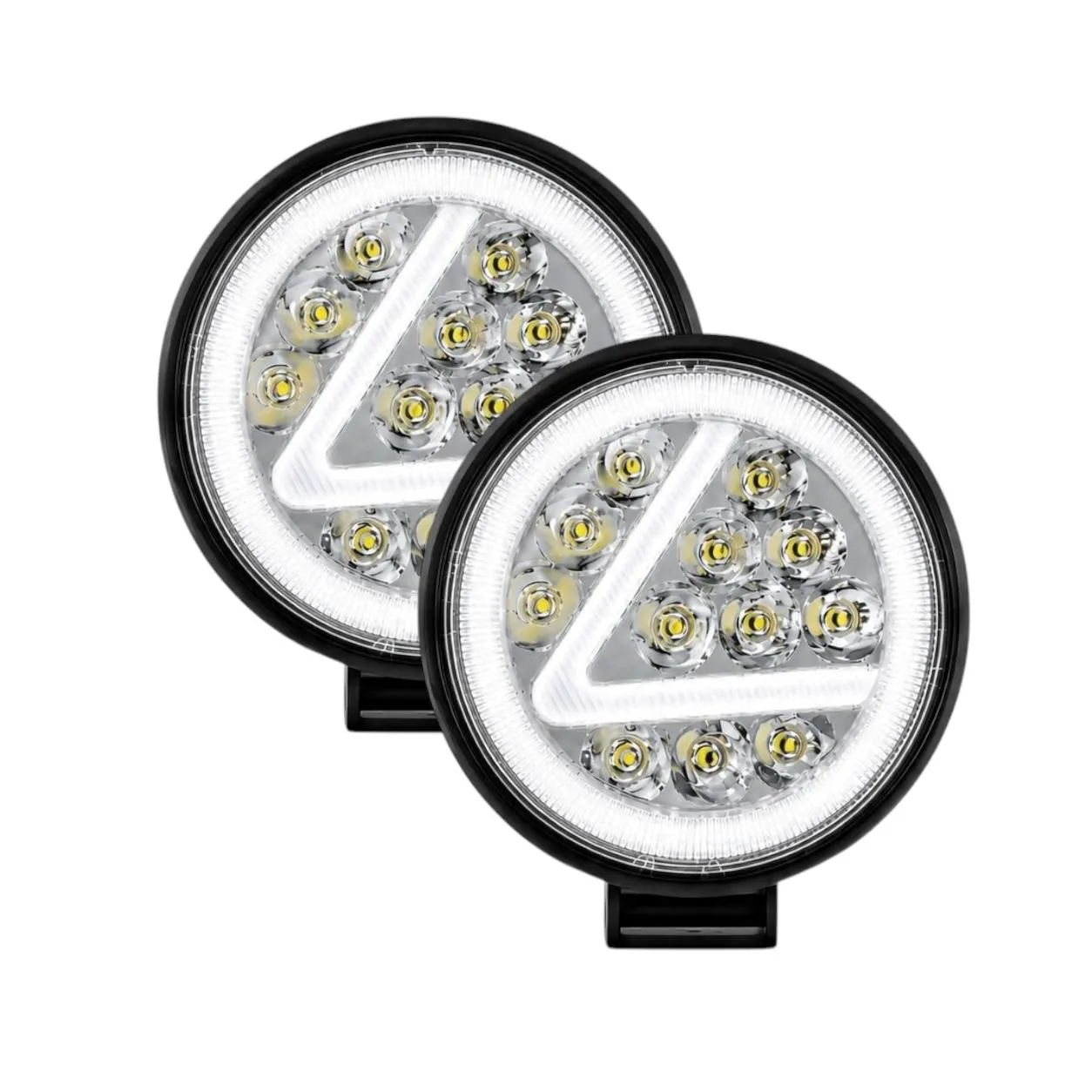 Faro LED circular luz blanca y "Aro y <" de color blanco