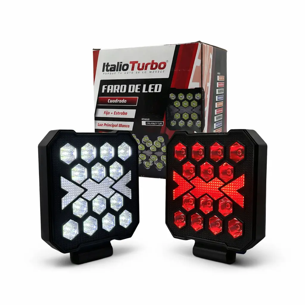 Faro LED cuadrado de Intensidad blanco con DRL rojo