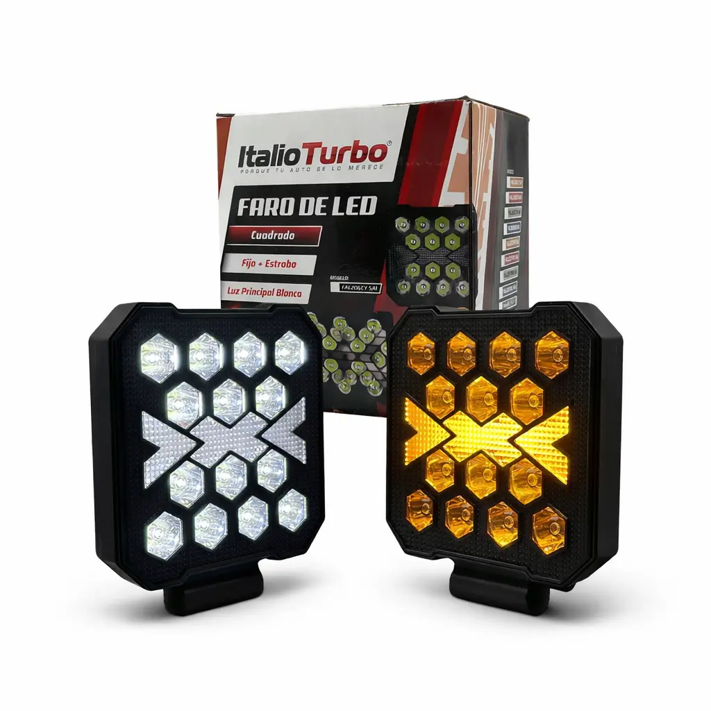 Faro LED cuadrado de Intensidad blanco con DRL ambar