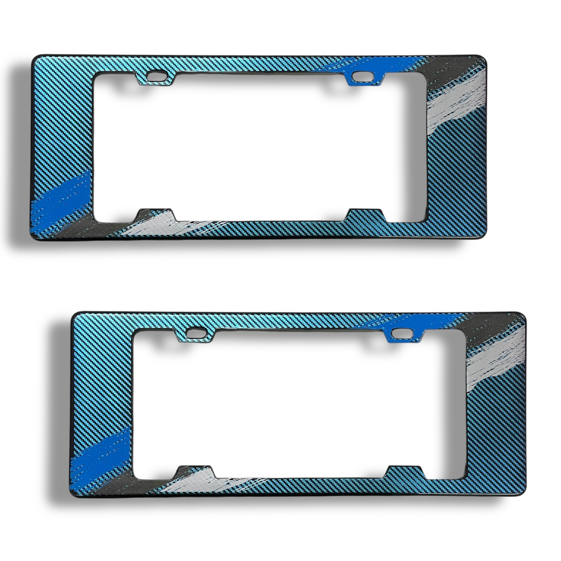 Portaplaca legal tipo fibra con rayas azul, negras y blanco 